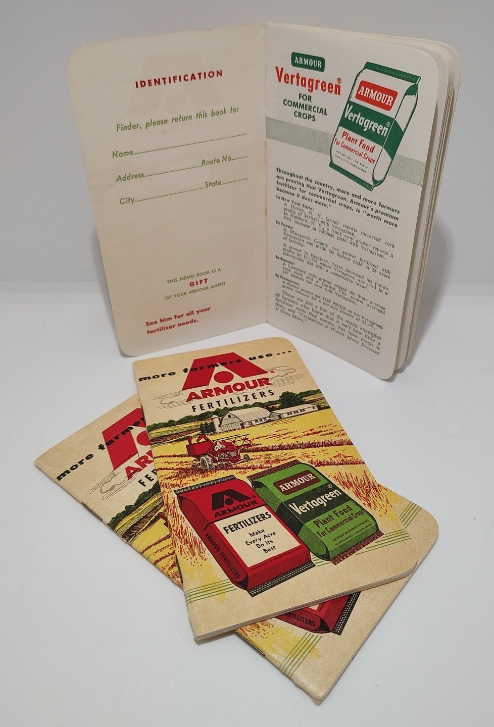 3 VINTAGE 1961/1962 ARMOUR FERTILIZER POCKET NOTE PADS (UNUSED) New Old Stock