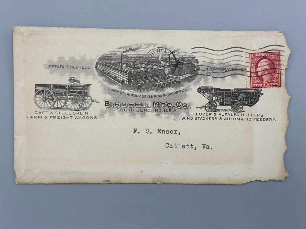1910 BIRDSELL Advertising FARM MACHINERY Postal Cover Antique SOUTH BEND Indiana