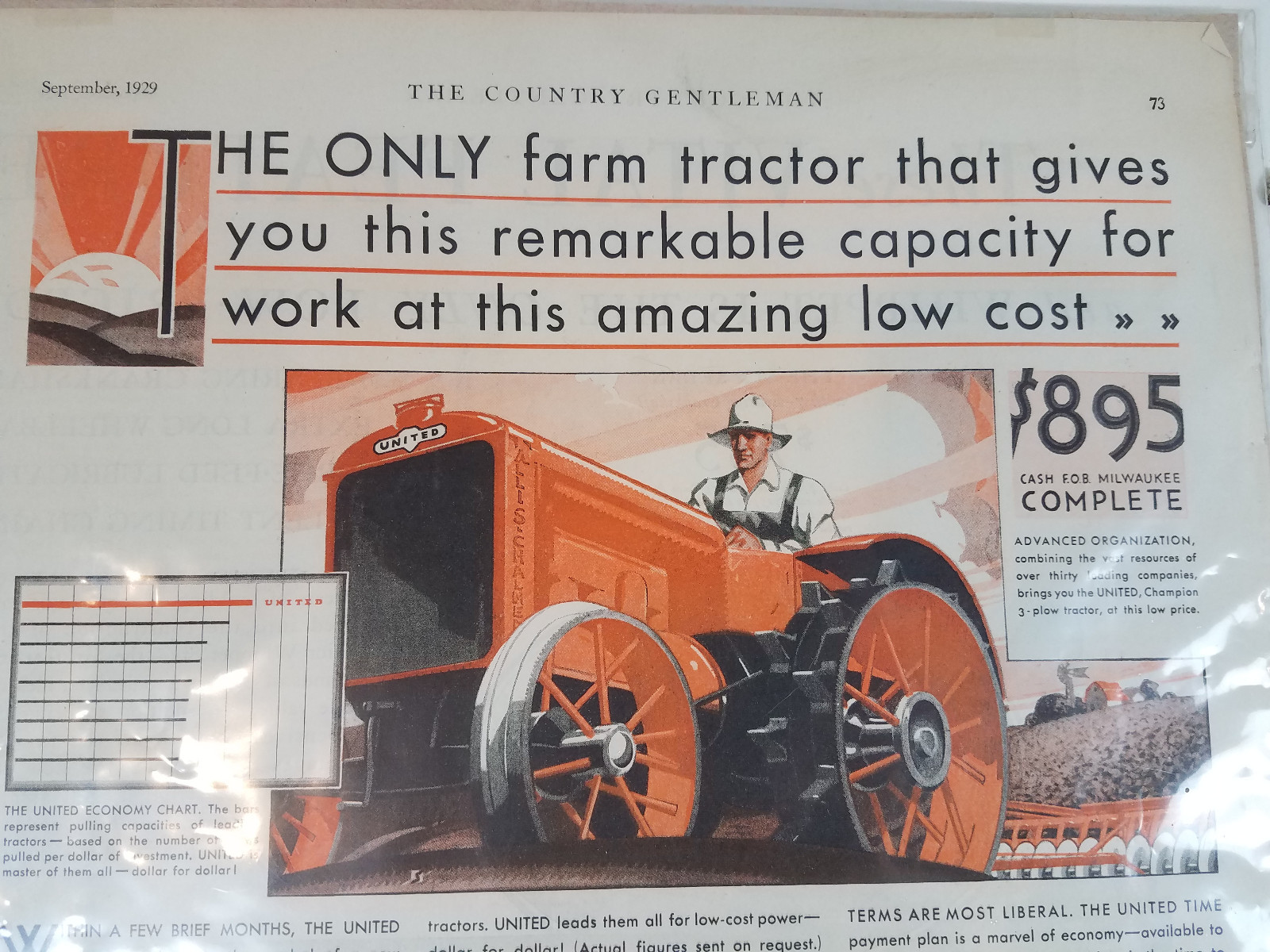 Vintage Advertisement United Tractors and Equipment 1929 Farming Agriculture