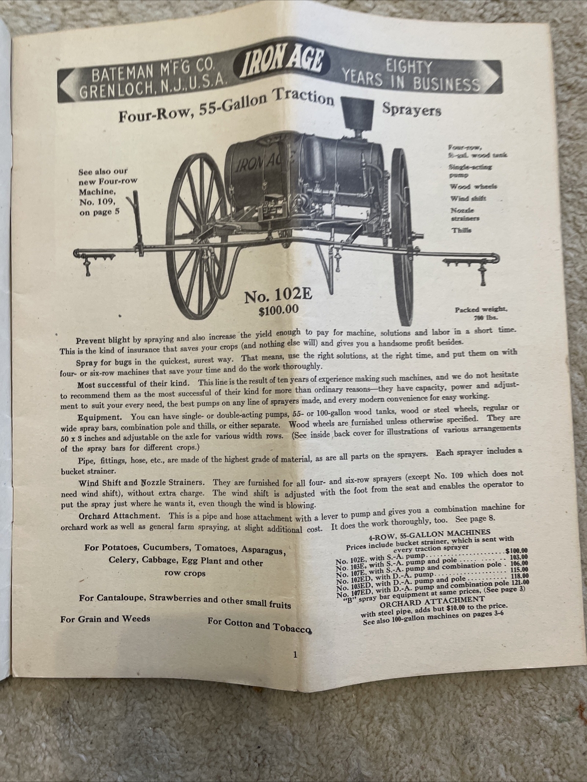 1910s Farm Garden Orchard Implements Catalog Bateman Mfg. Grenloch NJ Catalog