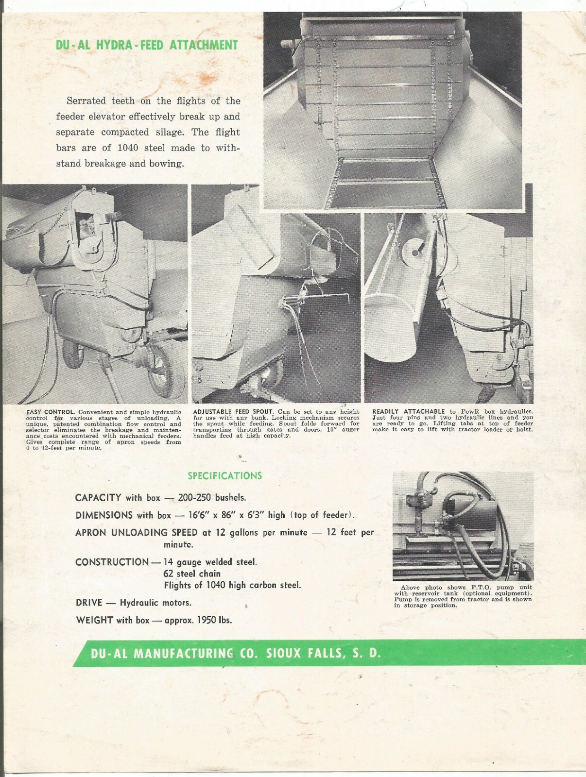 Original DuAl Hydra Feed Attachment on 62 Series Hydra PowR Wagon Sales Brochure