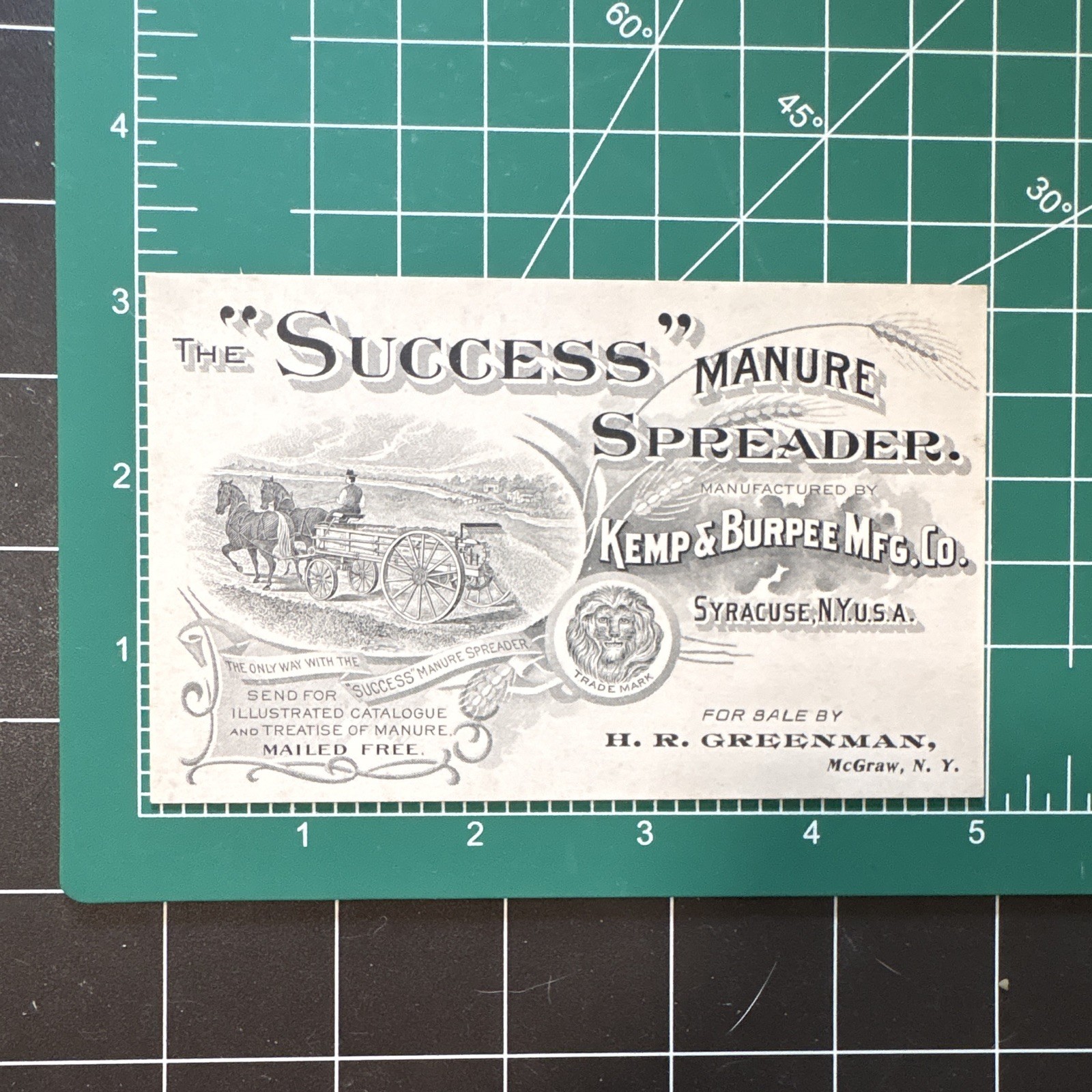 Kemp & Burpee Mfg. Co. Agriculture Trade Card « The Success » Manure Spreader
