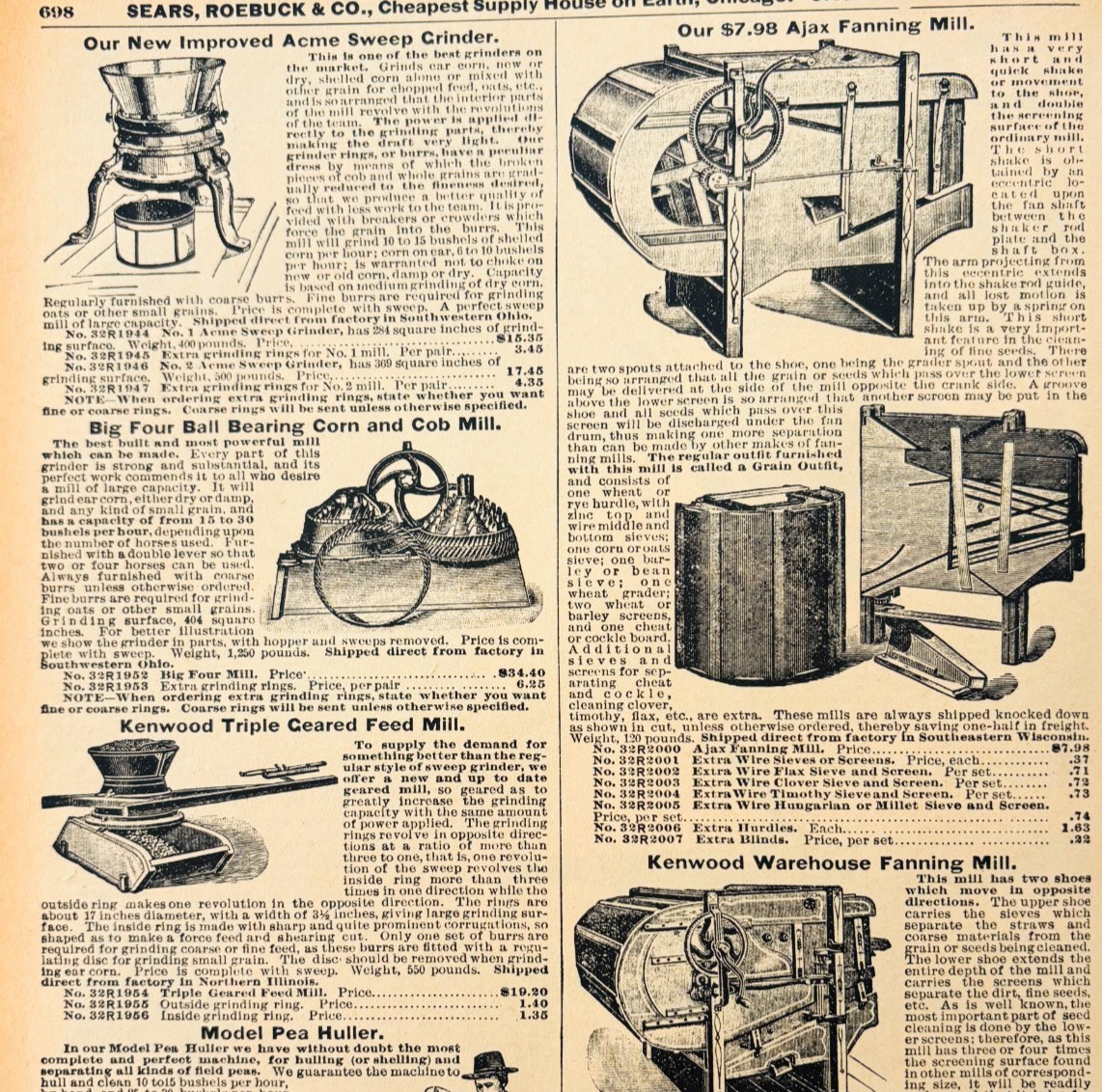 1901 Mills Grinders Hullers Reproduction Advertisement Sears Agriculture DWU17D