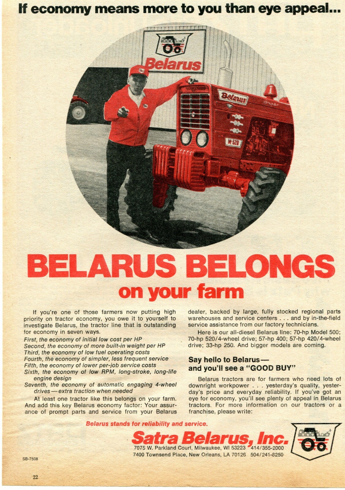 1975 Print Ad of Satra Belarus M-520 Farm Tractor Dealership
