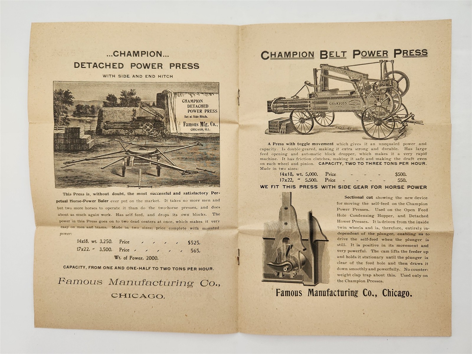 1893 antique CHAMPION HAY PRESS CATALOG chicago il FAMOUS Mfg Co agriculture ad
