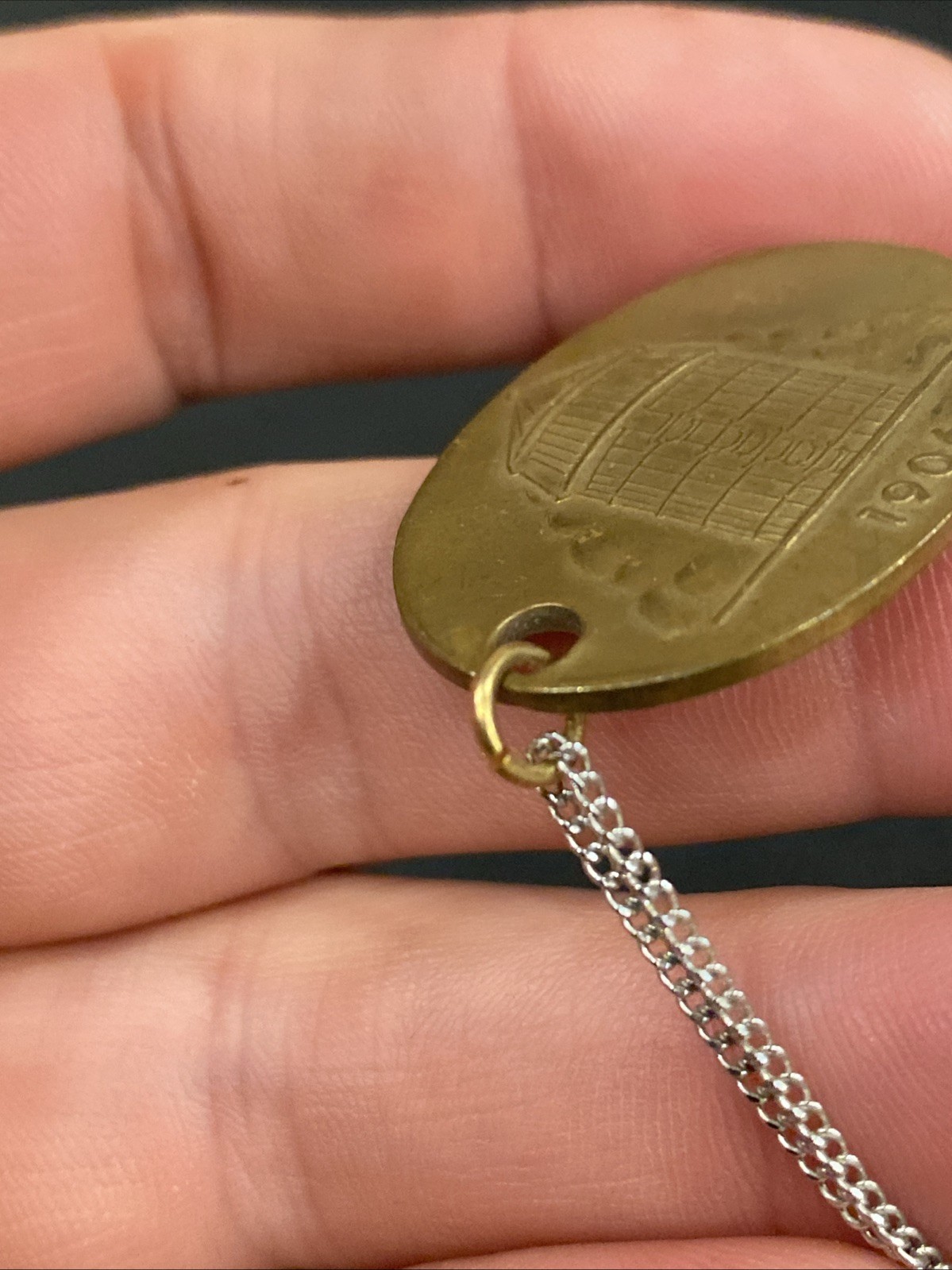 1906 ANTIQUE UNADILLA SILOS NY FARM ADVERTISING PENDANT KEYCHAIN CHARM FOB TAG