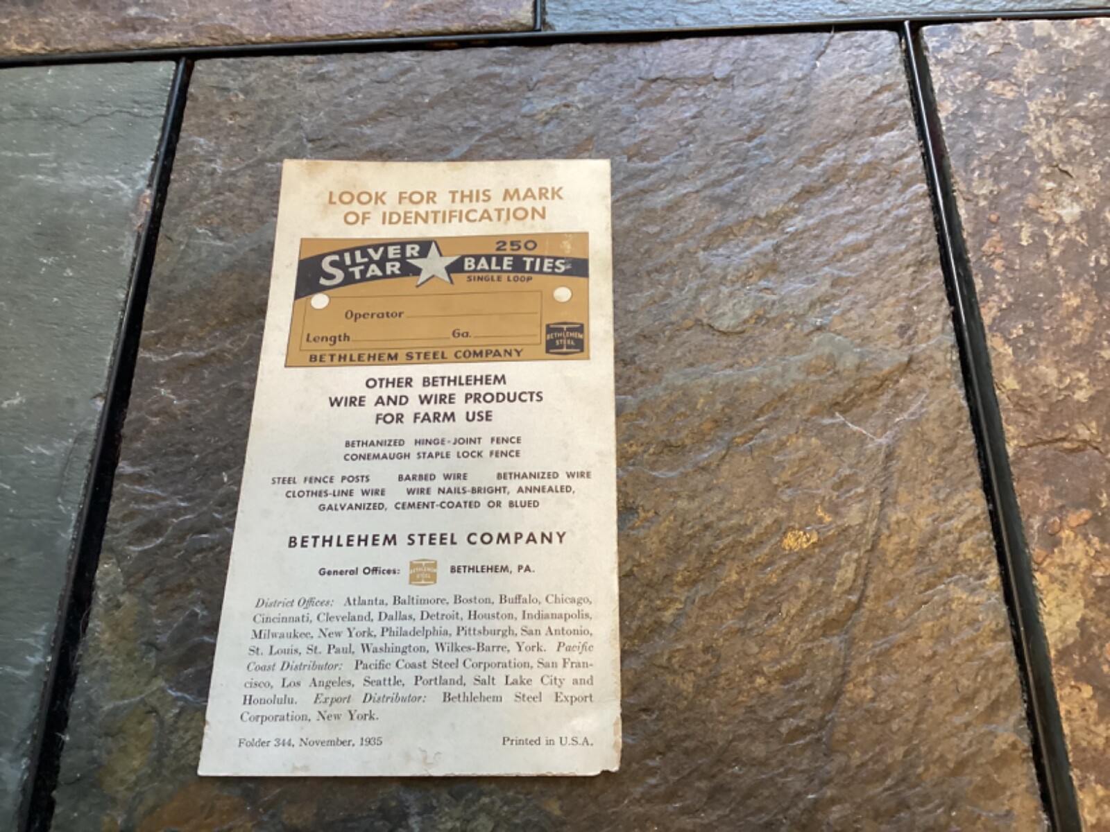 1935 Bethlehem Steel Star Bale Ties « Spiral Wrapped » Mini Brochure