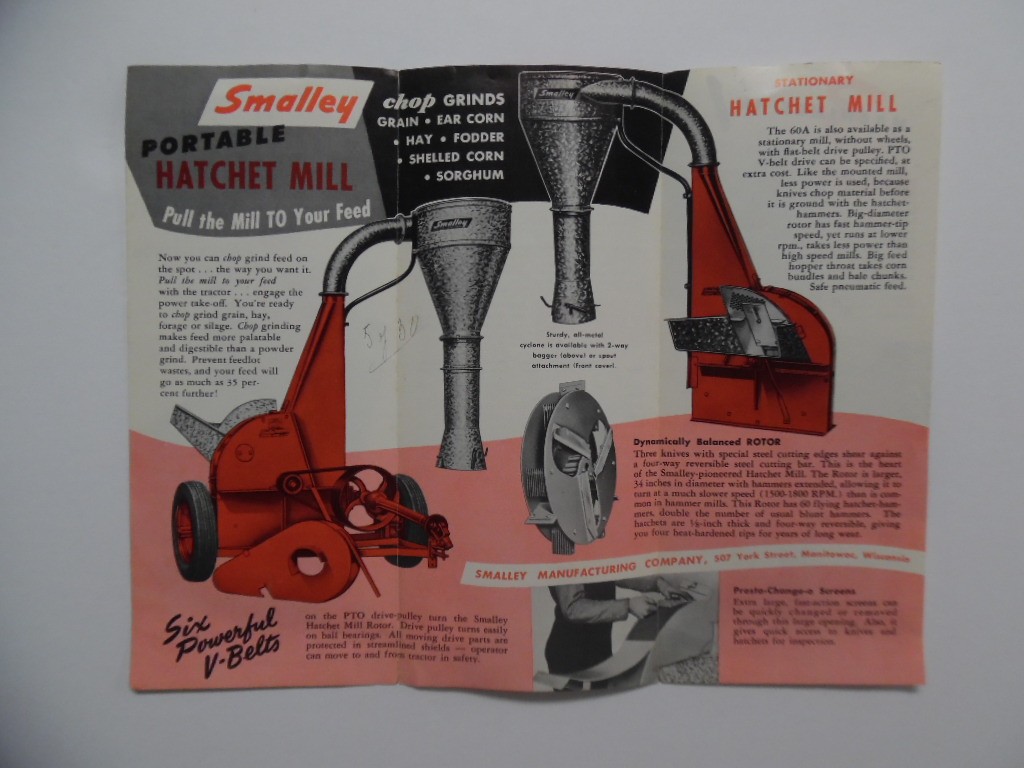 c.1940s Smalley Mfg Co Model 60-A Portable Hatchet Mill Catalog Brochure Vintage