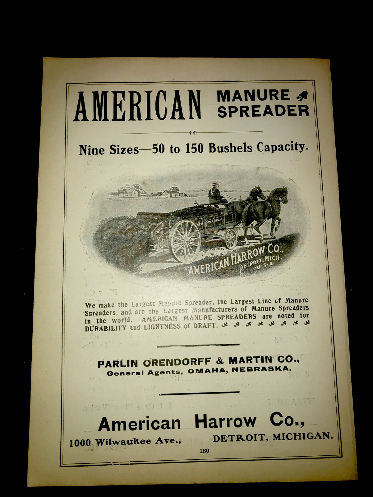 1905 American Harrow Manure Spreader Farm Advertising Detroit Michigan – Omaha