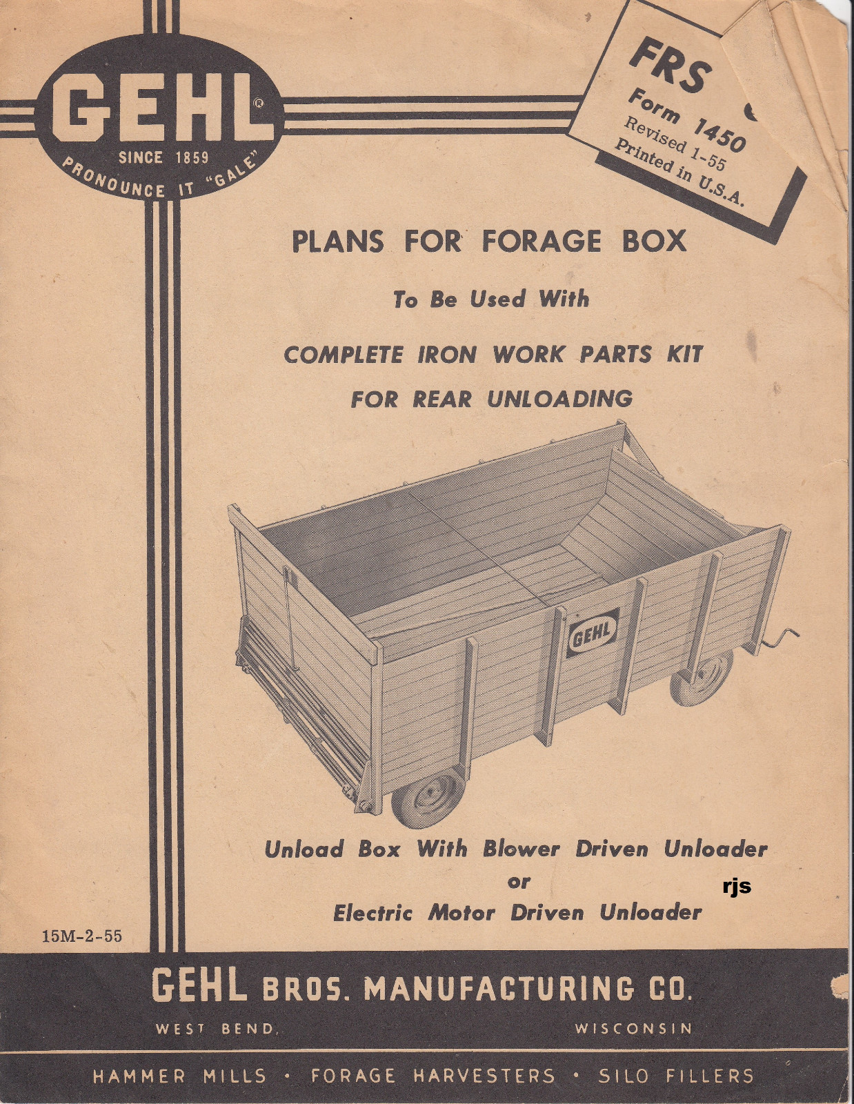 GEHL BROS. MANUFACTURING CO Plans For a Forage Box FRS 81