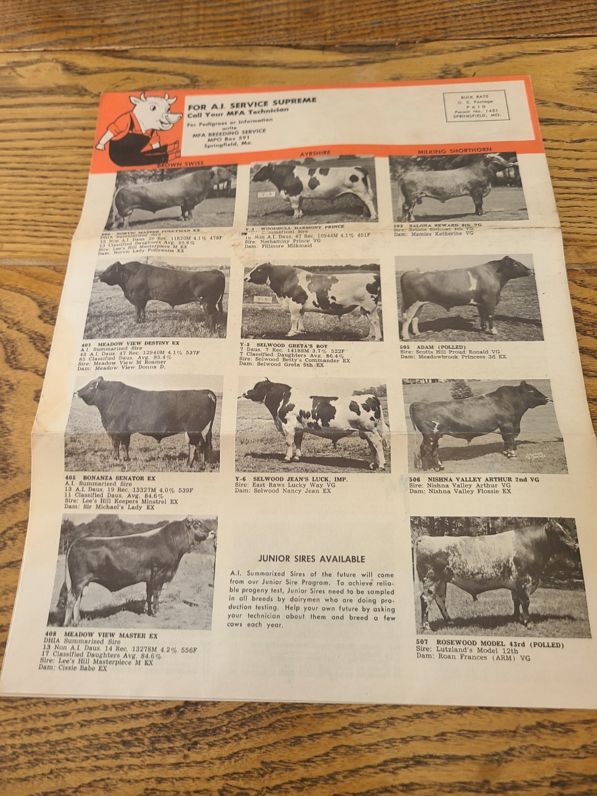 Vintage 1965 MFA Breed – O – Gram Dairy Sires