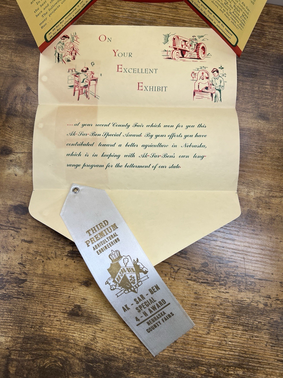 Ak-Sar-Ben Omaha NE Ephemera Lot 1957 Brochure 4-H Award Ribbon Letter AKSARBEN