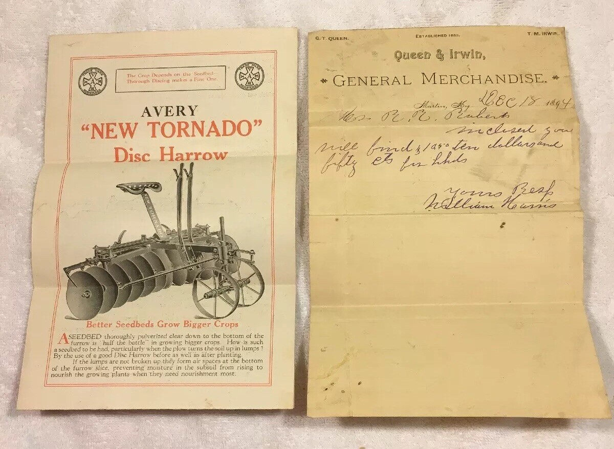 BF Avery Lexington Tractor Disk Harrow Dealer&rsquo;s Brochure & Queen Irwin Martin KY
