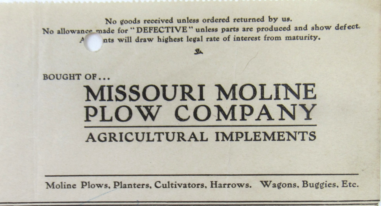 1913 Missouri Moline Plow Company Lot Billheads Norris Lockett Henderson KY