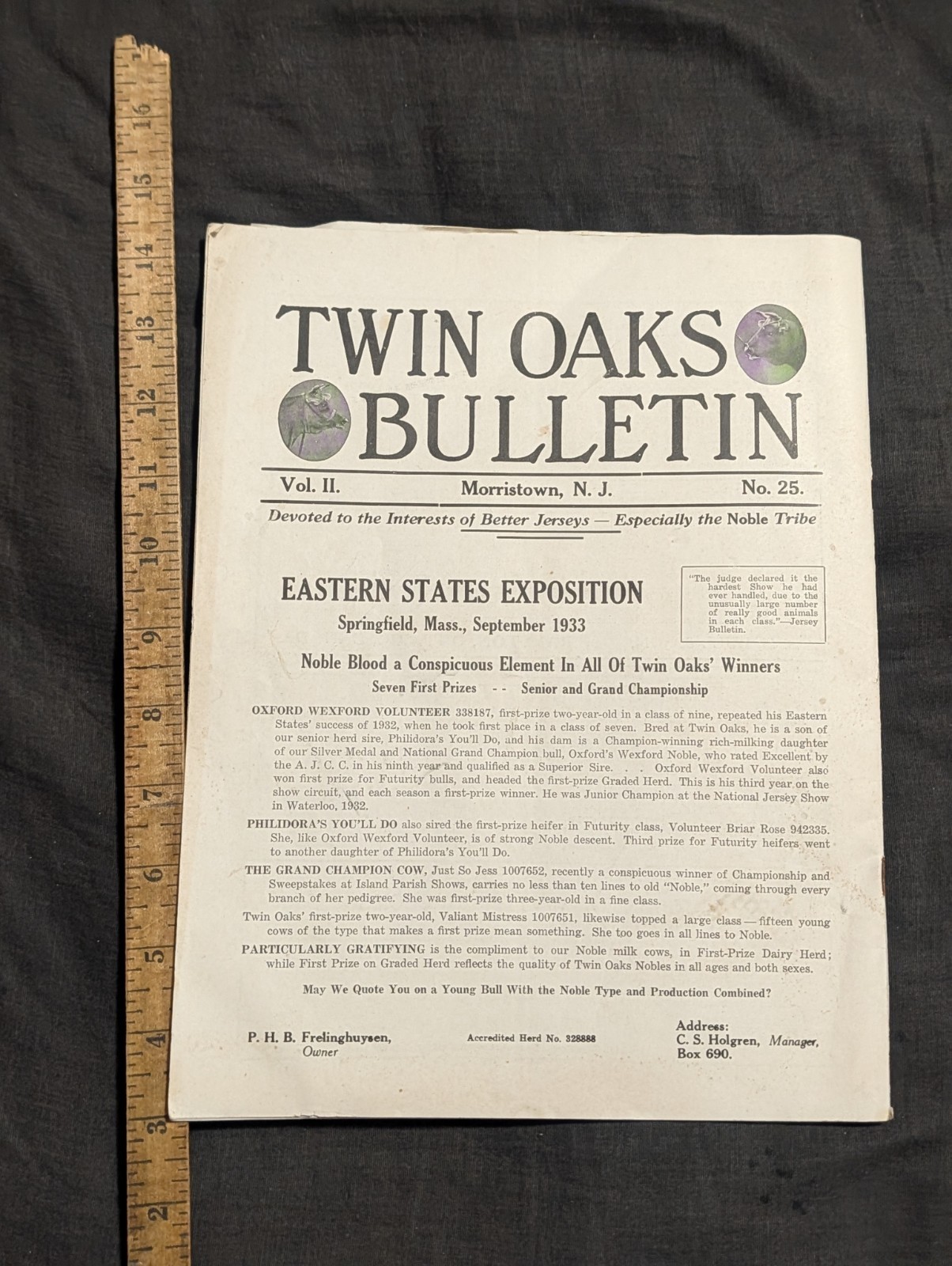 1933 The Jersey Bulletin, Agriculture dairy cattle farmer magazine