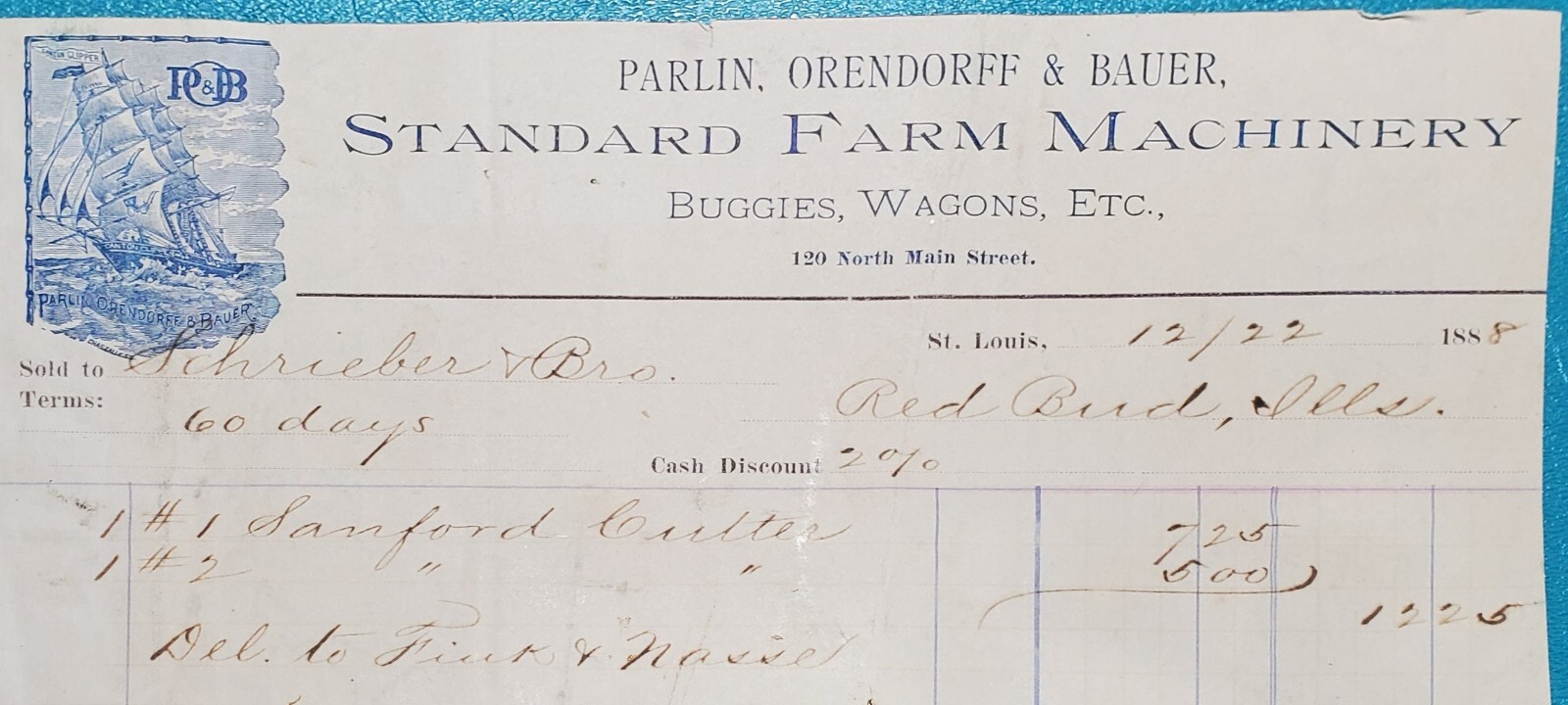 LETTERHEAD BILLHEAD STANDARD FARM MACHINERY BUGGIES WAGONS FARM IMPLEMENTS 1888