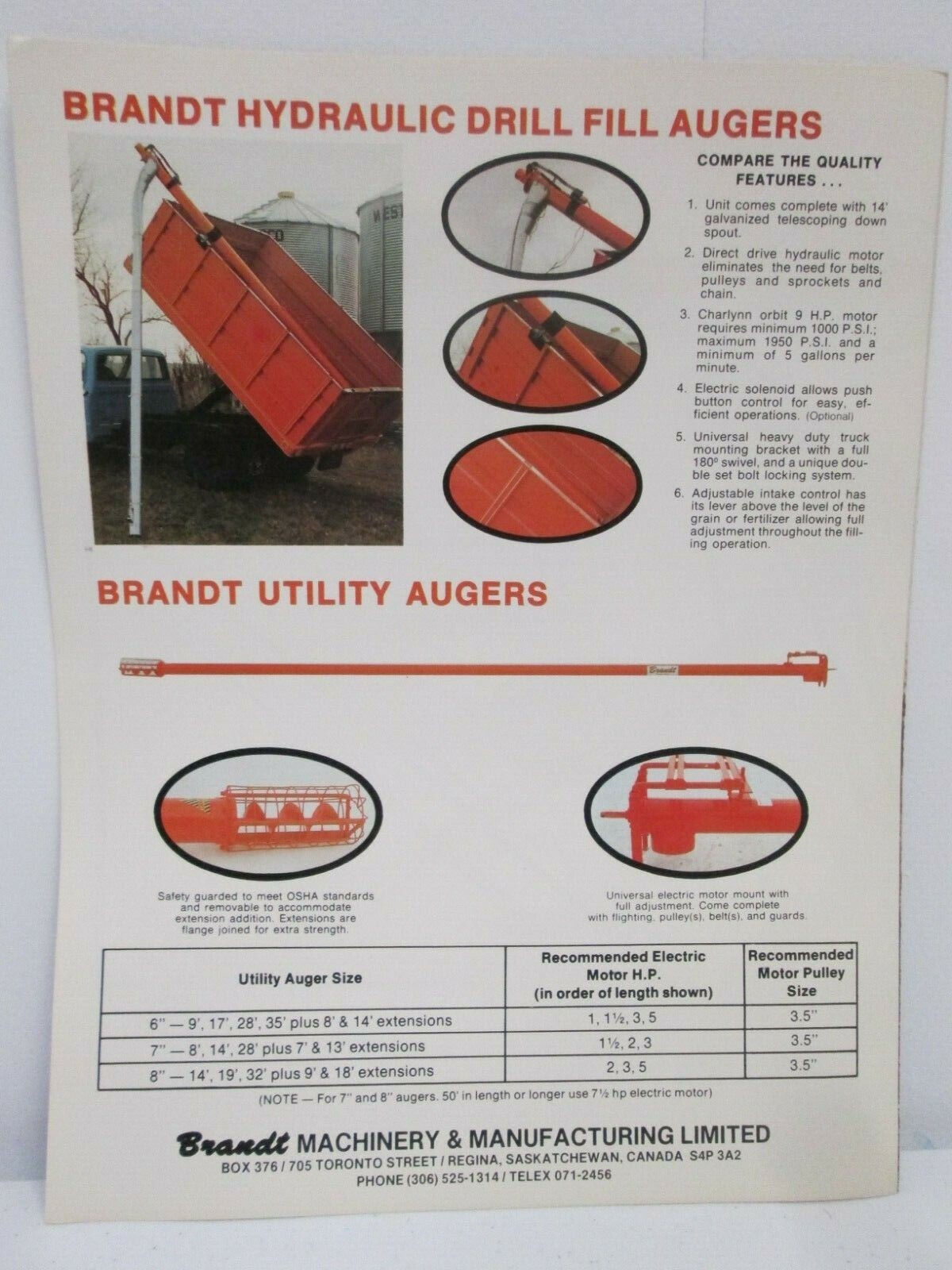Brandt Machinery & Mfg Grain Handling Equipment Transport Augers Drill Brochure