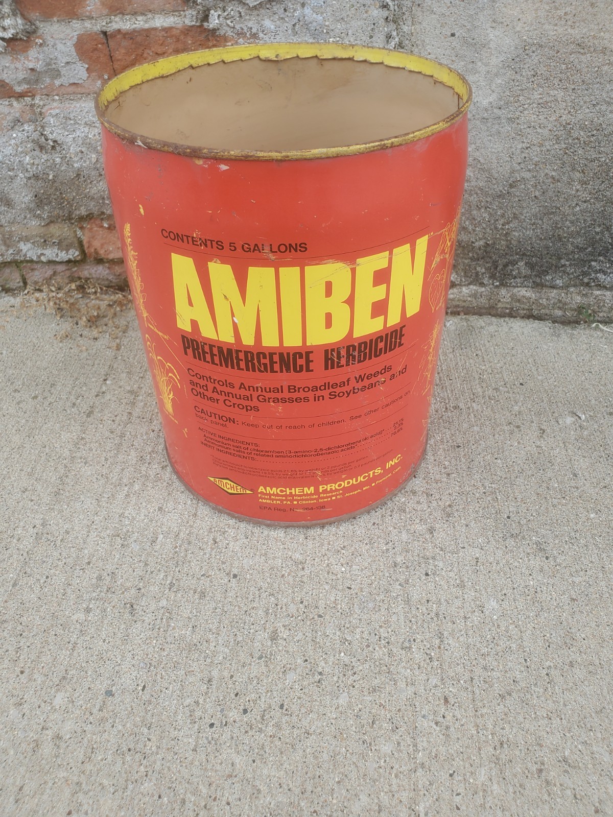 5 Gallon Metal Can Amiben Herbicide No Lid Soybean Weed Control Farm Decor #1