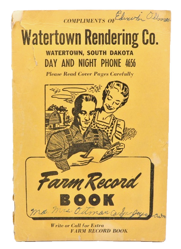 Farm Record Book 1949 Watertown Rendering Co., Watertown, South Dakota Terpstra