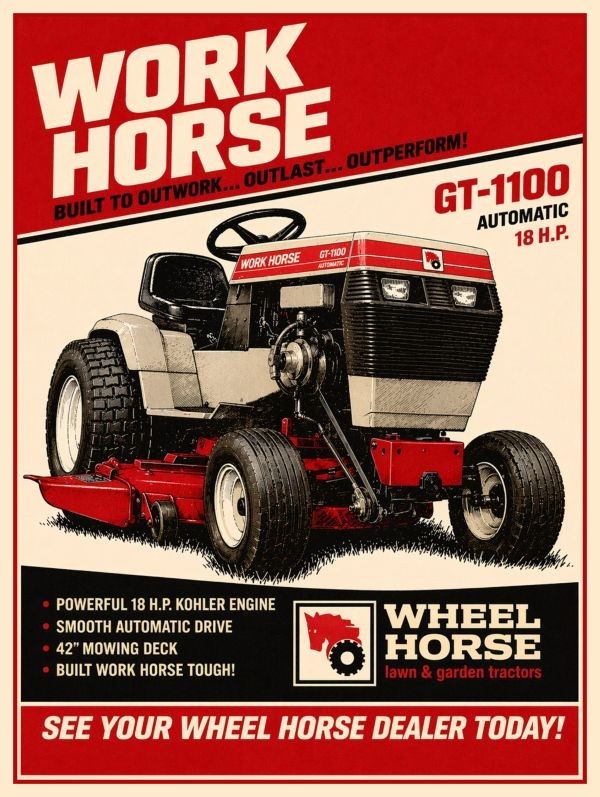 Wheel Horse GT 1100 Work Horse Garden Tractor NEW METAL SIGN: 9×12&Prime; Ships Free