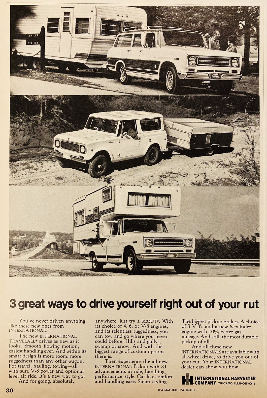 1969 AD.(XH78)~INTERNATIONAL HARVESTER CO. NEW IH TRAVELALL AND SCOUT TRUCKS