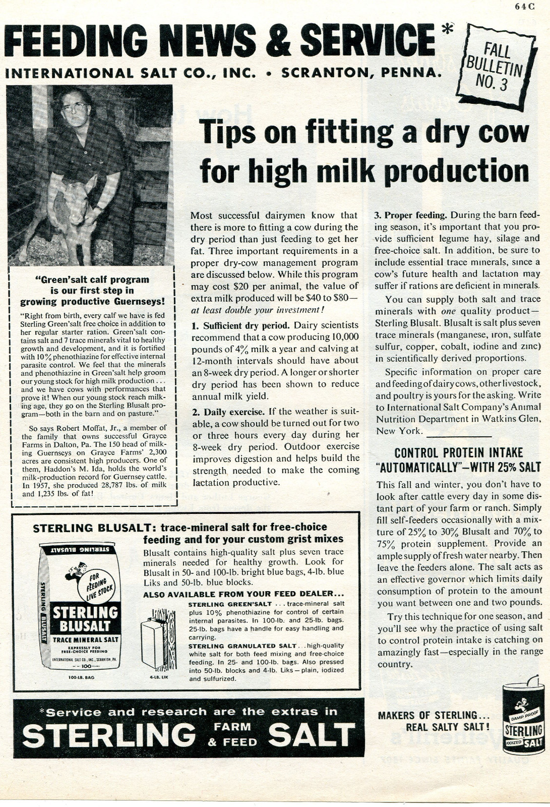 1959 Print Ad of Sterling Blusalt Farm & Feed Green&rsquo;Salt Grayce Farms Dalton PA