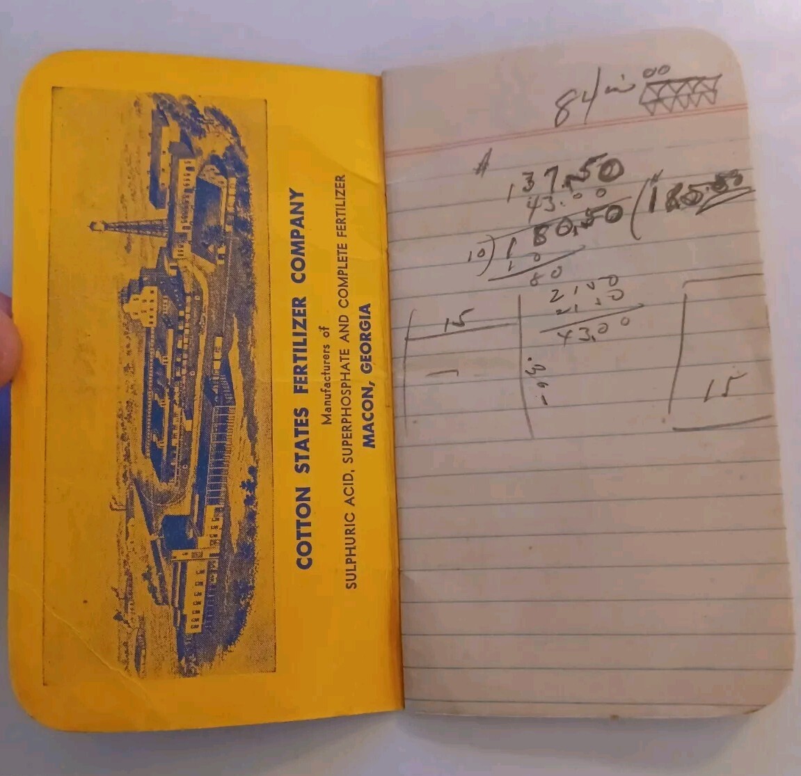 1949 Notepad Cotton States Fertilizer Blue Banner Macon Georgia
