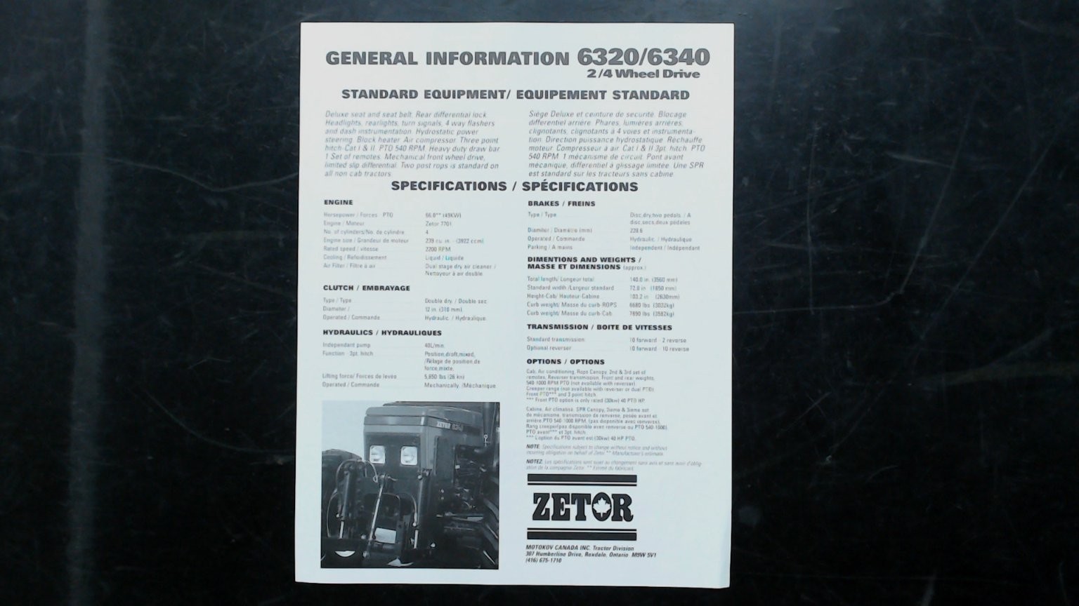 Zetor 6320/6340 Tractor Brochure 2/4 Wheel Drive Agriculture