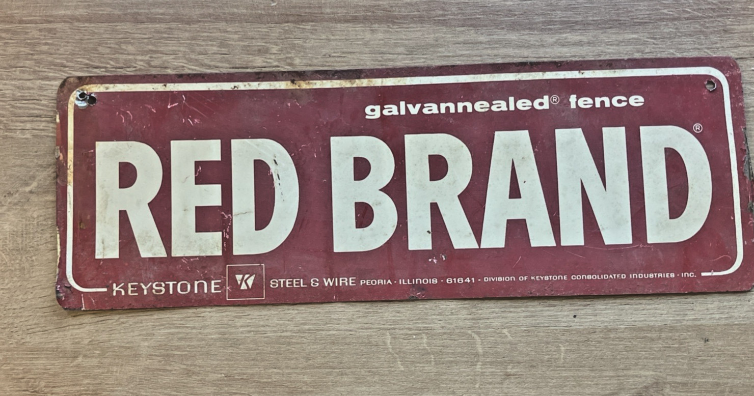 Vintage Red Brand Keystone Galvanized Fence Metal Tin Sign -2 sided-