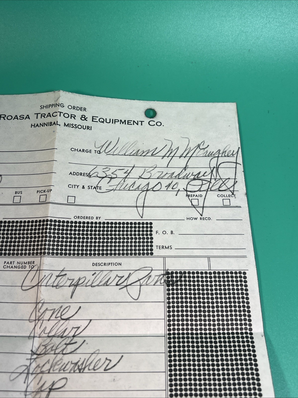 Vintage Hannibal, Missouri Martin-Roasa Tractor & Equipment Recipe