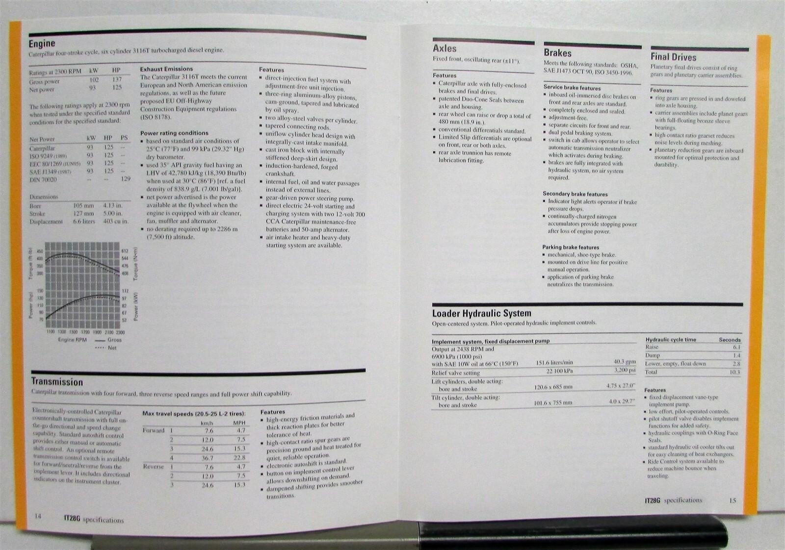 1999 Caterpillar IT28G Integrated Toolcarrier Specs Construction Sales Brochure