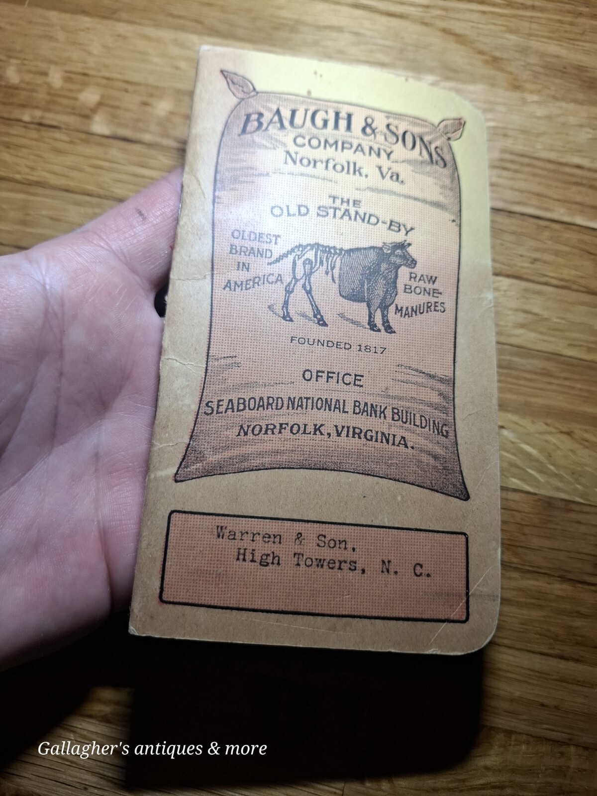 1923 Baugh & Sons Notepad Fertilizer Warren & son High towers NC north carolina