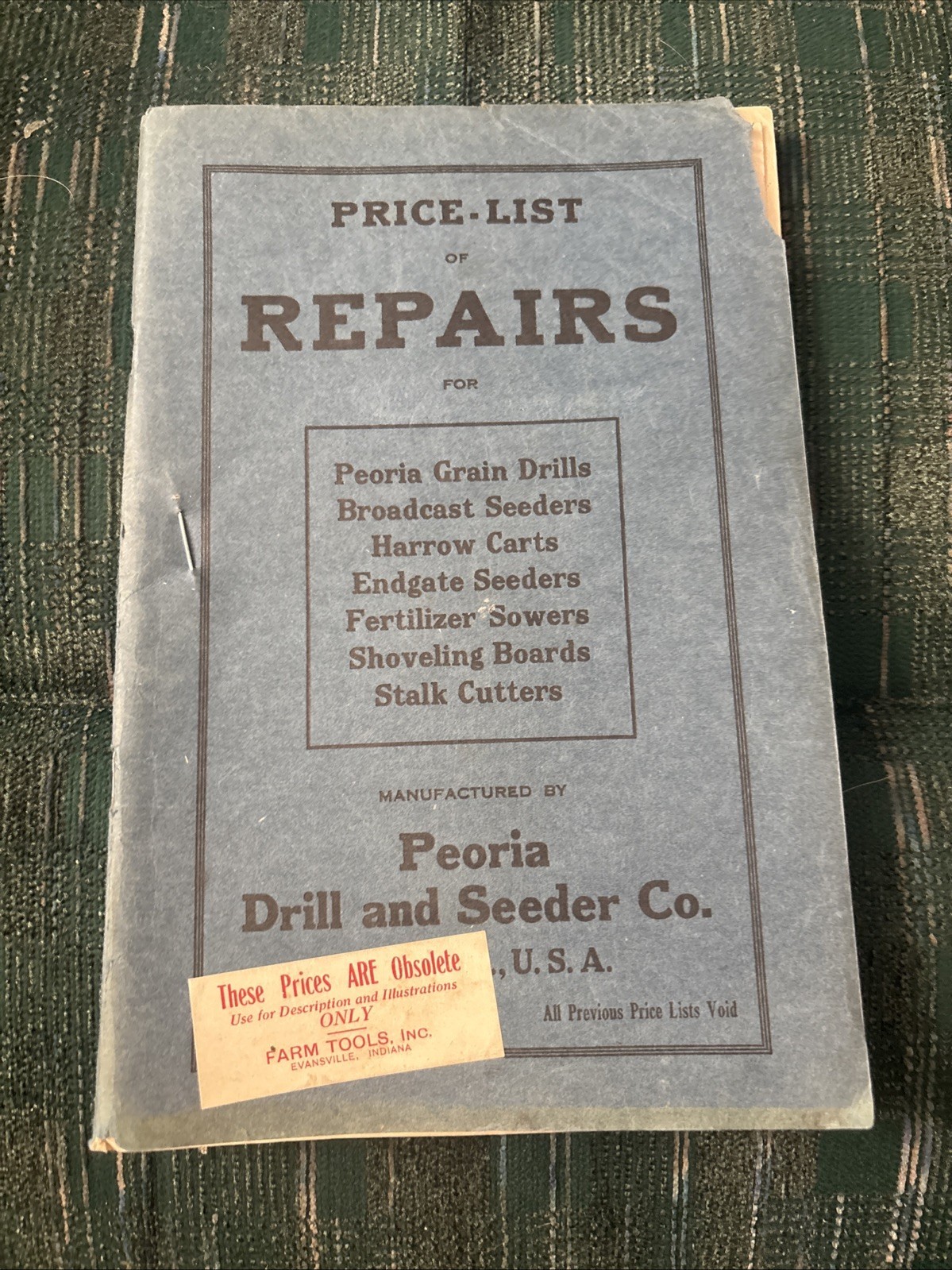 Vintage 1943 PEORIA Drill Seeder Co Farm Price List REPAIR CATALOG Illustrated