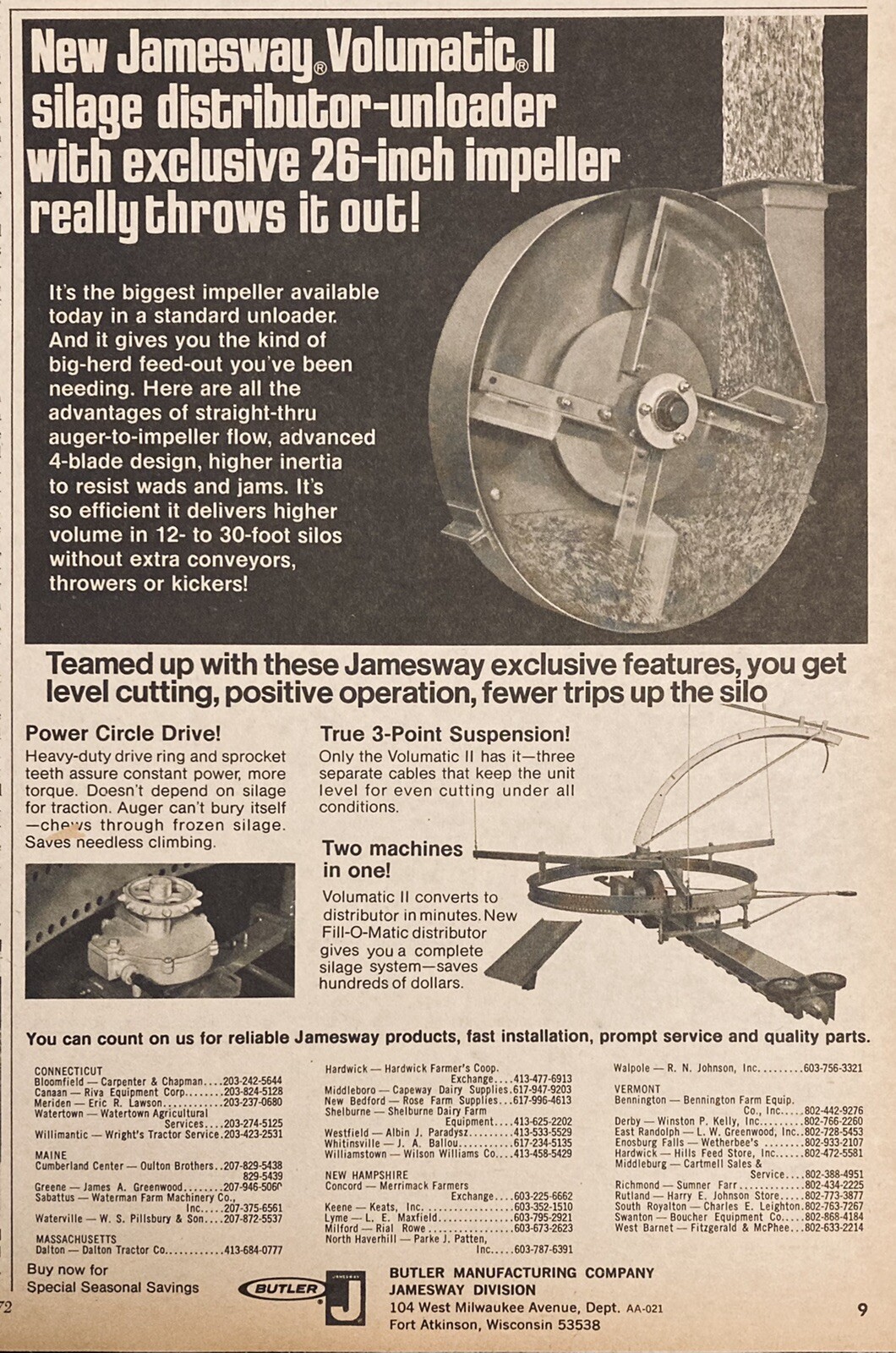 1972 AD.(XH19)~BUTLER MFG. CO. JAMESWAY DIV. VOLUMATIC II SILAGE DISTRIBUTOR