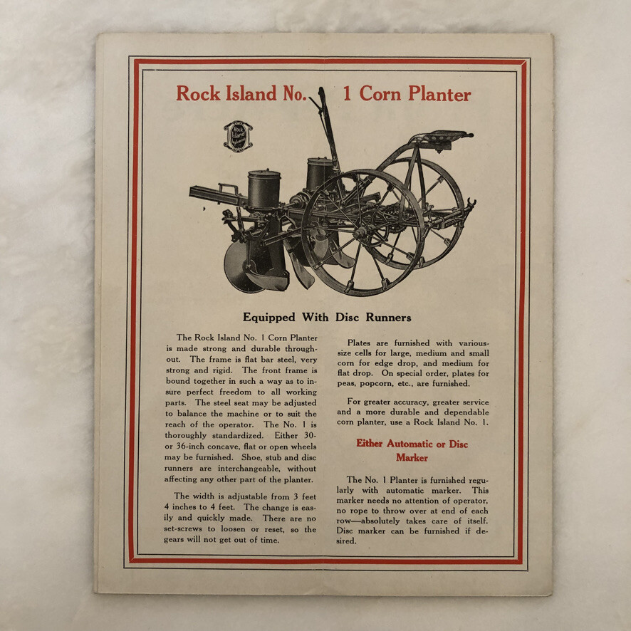 1926 ROCK ISLAND No. 1 CORN PLANTER Plow Co FARM Advertising Antique Brochure