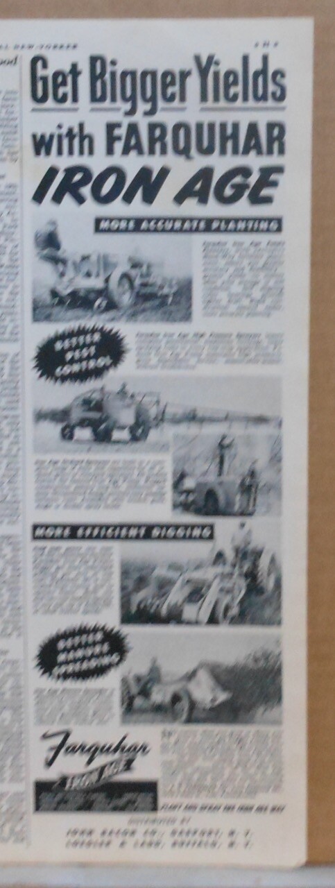 1950 magazine ad for Farquhar Iron Age Planters, Sprayers and more