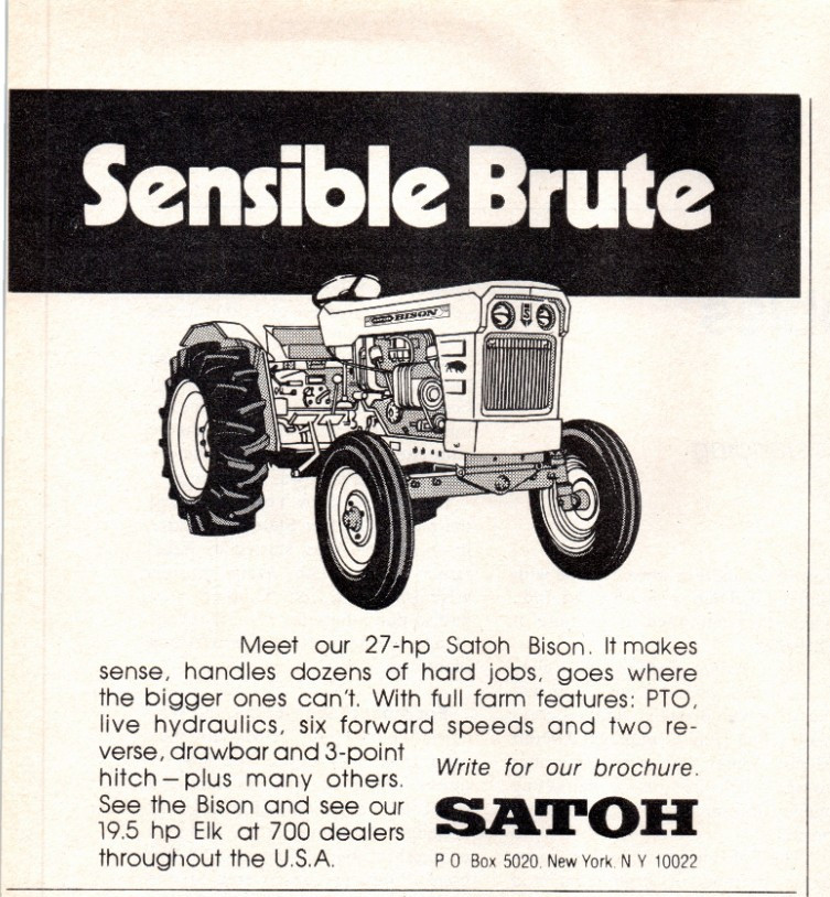 1971 Satoh Bison Hydraulic Farm Tractor 70&rsquo;s Vintage Print Ad