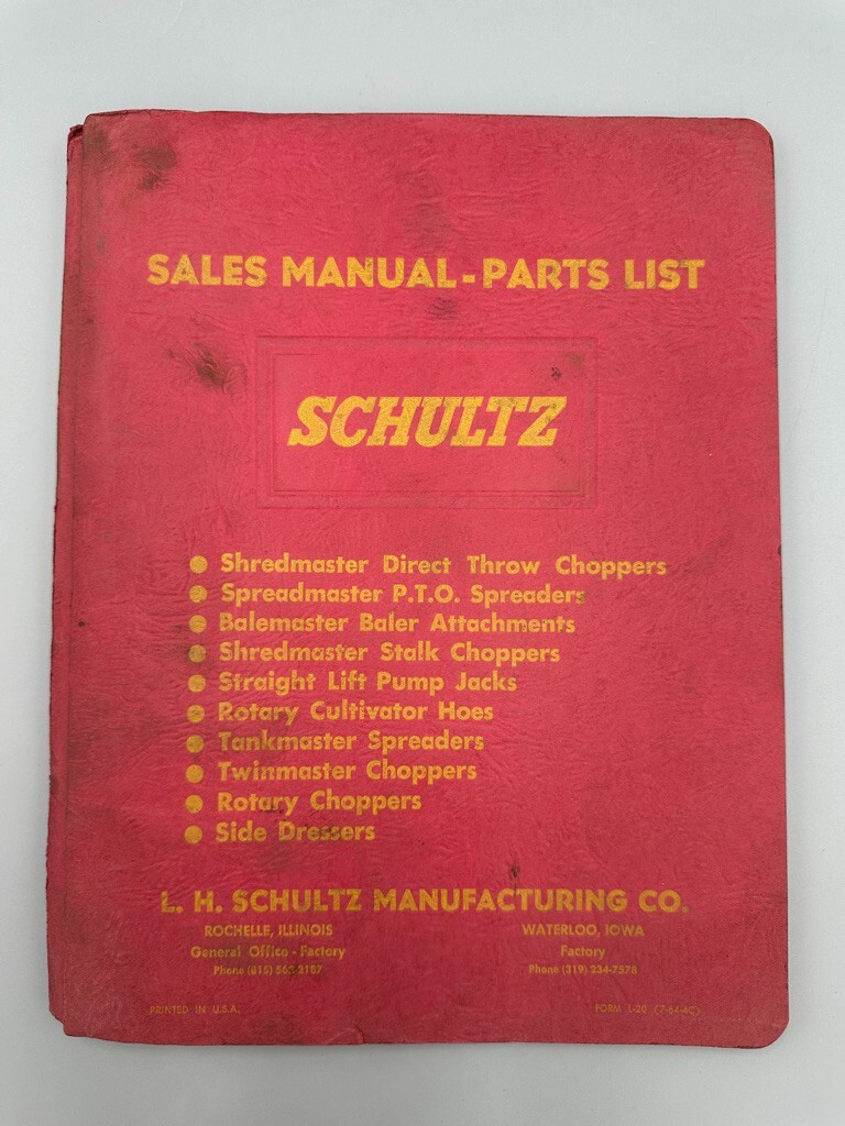 1964 SCHULTZ FARM MACHINERY Sales Manual Parts List