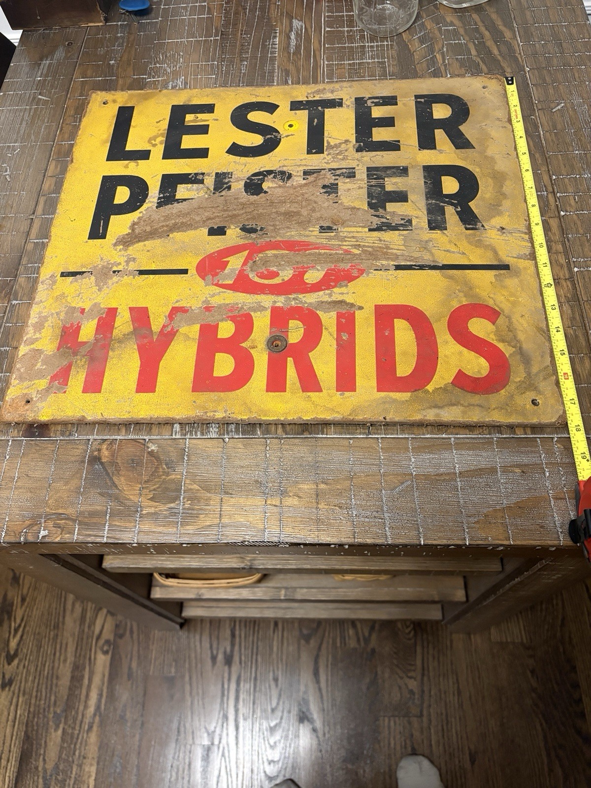 Vintage Lester Pfister 187 Hybrids Sign Seed/Farm Antique