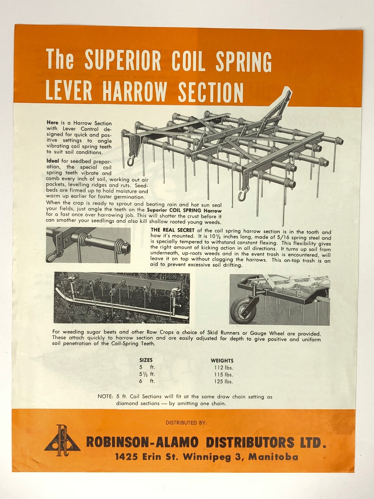 2 Superior Harrow Drawbars & Coil Spring Harrow Sections Dealer Brochure 1960s