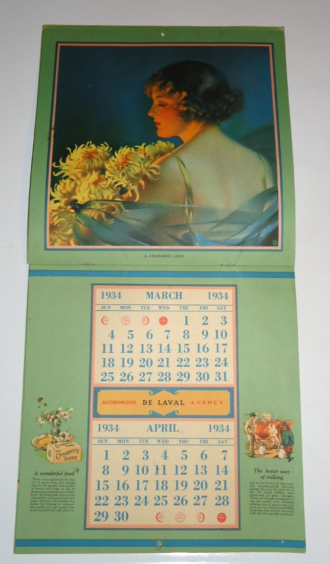 1934 ADVERTISING CALENDAR DE LAVAL SEPARATOR BEAUTIFUL CONDITION