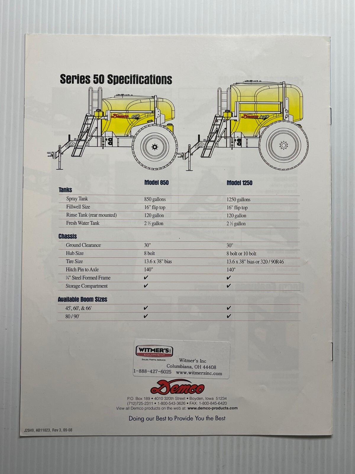 Demco 50 Series Sprayers Sales Brochure *Original 2009* (6 Pages)