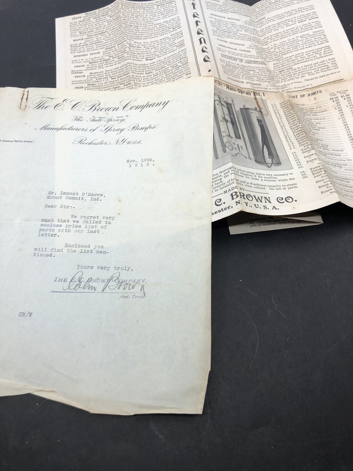 Large ADVERTISING POSTER 1913 Rochester, NY-E.C. BROWN Co SPRAY PUMP LETTERHEAD