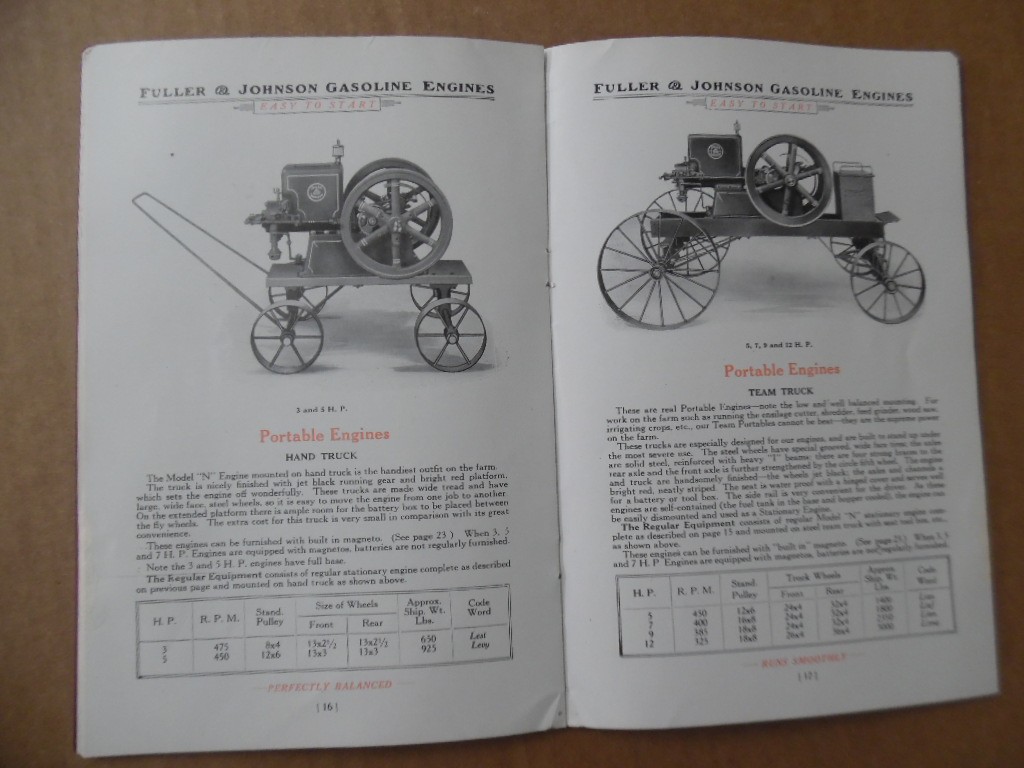 1920 Fuller & Johnson Model N Gasoline Engine Catalog Madison Wisconsin Antique