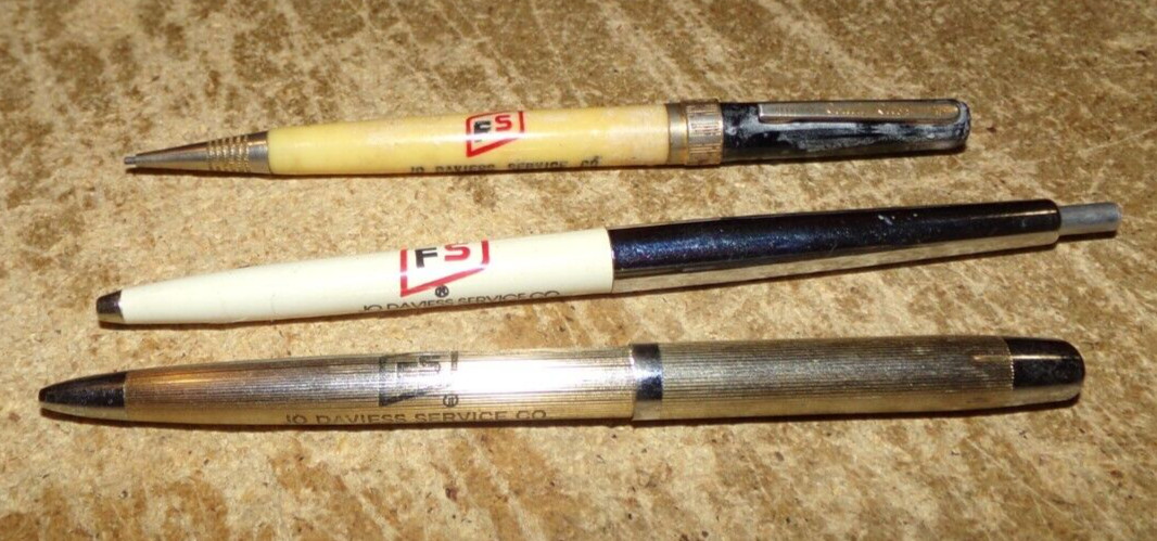 3-lot FS Jo Daviess service co. mechanical pencil + pens in good shape used