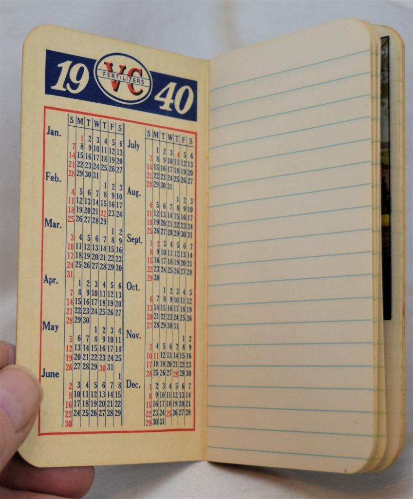 1940 1941 VC Virginia-Carolina Fertilezer Pocket Notebook Calendar Unused