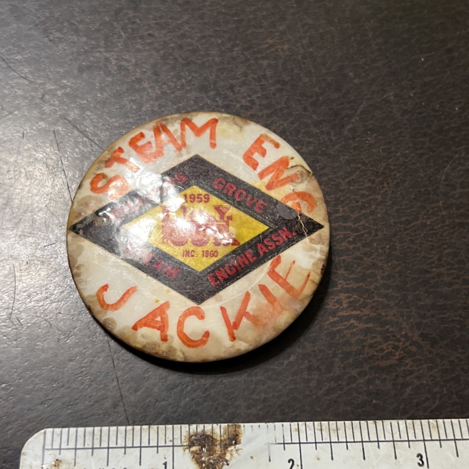 1959 Williams Grove Steam Engine 1st Reunion pinback button Steam Engine Jackie