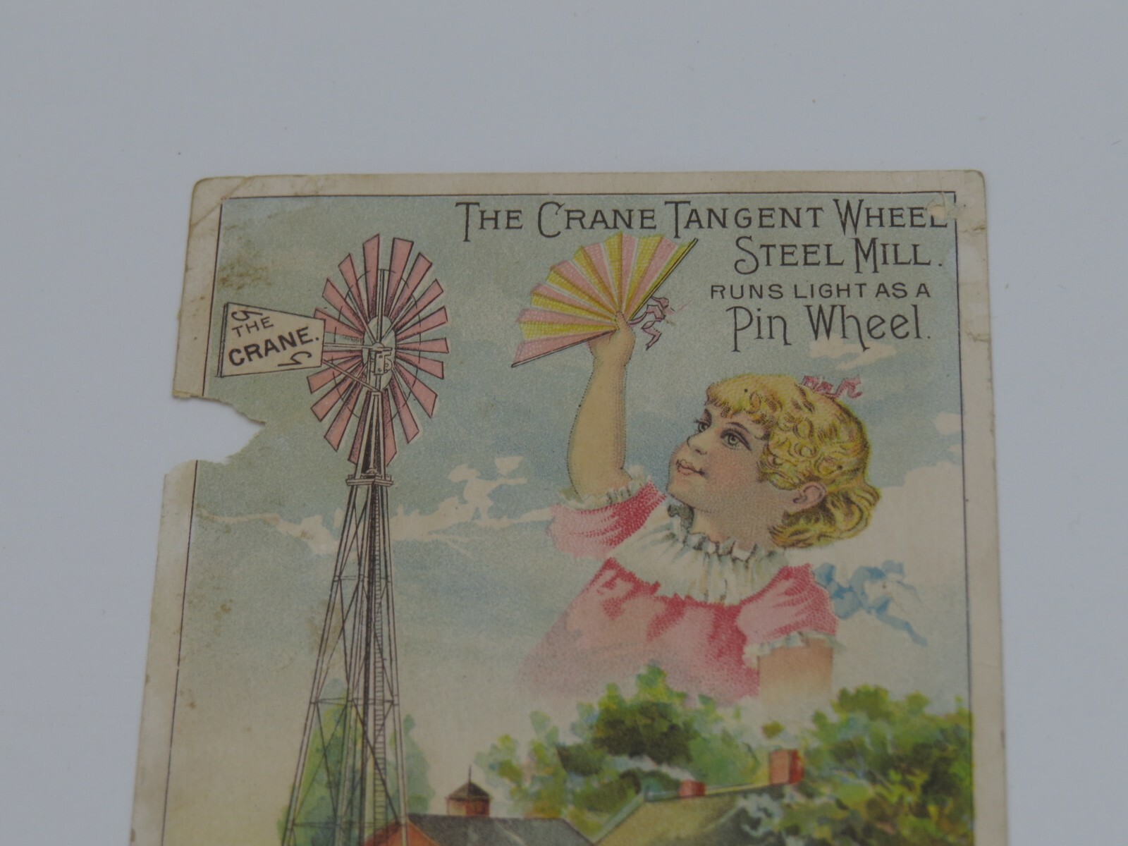 Vintage The CRANE TANGENT WINDMILL 1890&rsquo;s TRADE CARD Chicago Grand Island NE