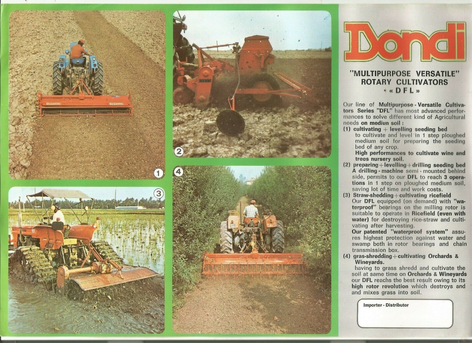 Original Dondi DFL230 DFL280 DFL300 Rotary Cultivators Sales Brochure Spec Sheet