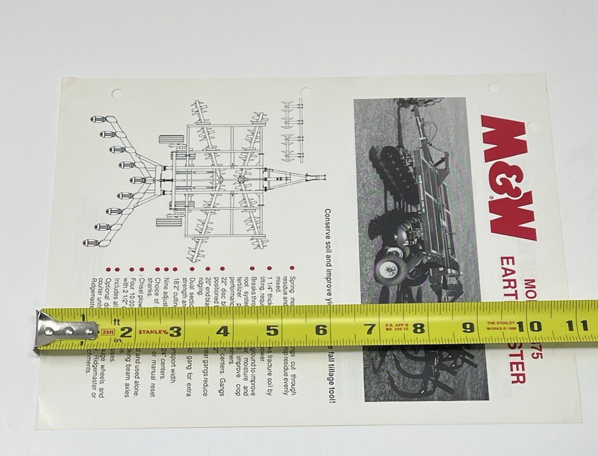 M&W Earthmaster Model 1875 General Specifications Dealer Sales Brochure